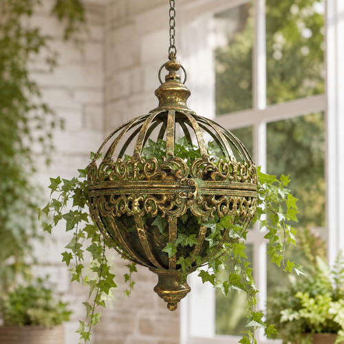 Gold metal hanging orb - metal,