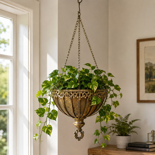 Gold metal hanging planter - metal,